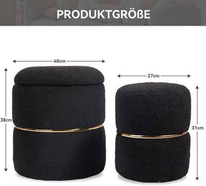 Runder Samt Hocker mit Stauraum Schwarz - 2er-Set
