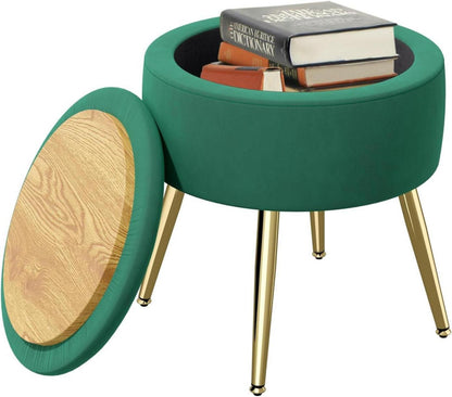 Runder Hocker mit Stauraum Samtbezug Goldbeine Rosa