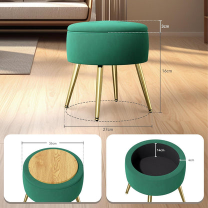 Runder Hocker mit Stauraum Samtbezug Goldbeine Rosa