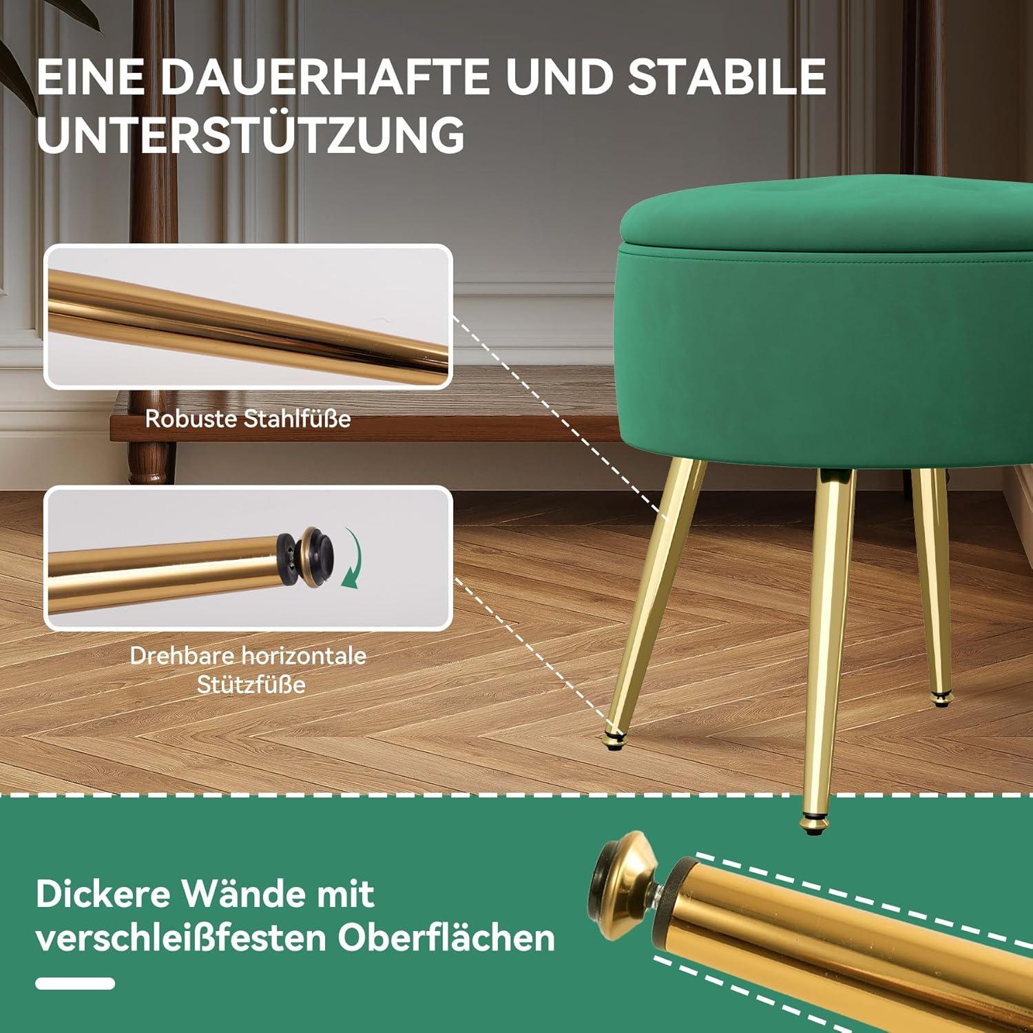 Runder Hocker mit Stauraum Samtbezug Goldbeine Rose