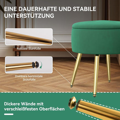 Runder Hocker mit Stauraum Samtbezug Goldbeine Rose