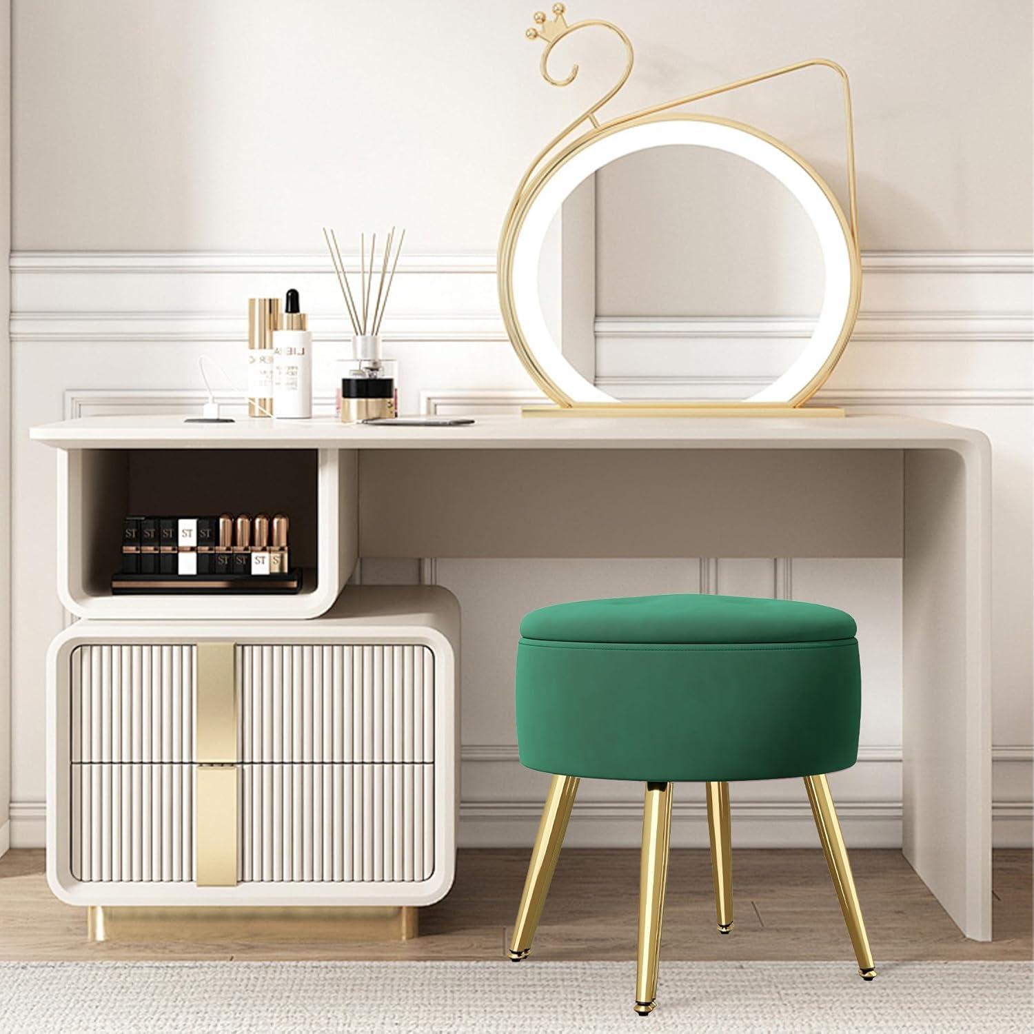 Runder Hocker mit Stauraum Samtbezug Goldbeine Rose