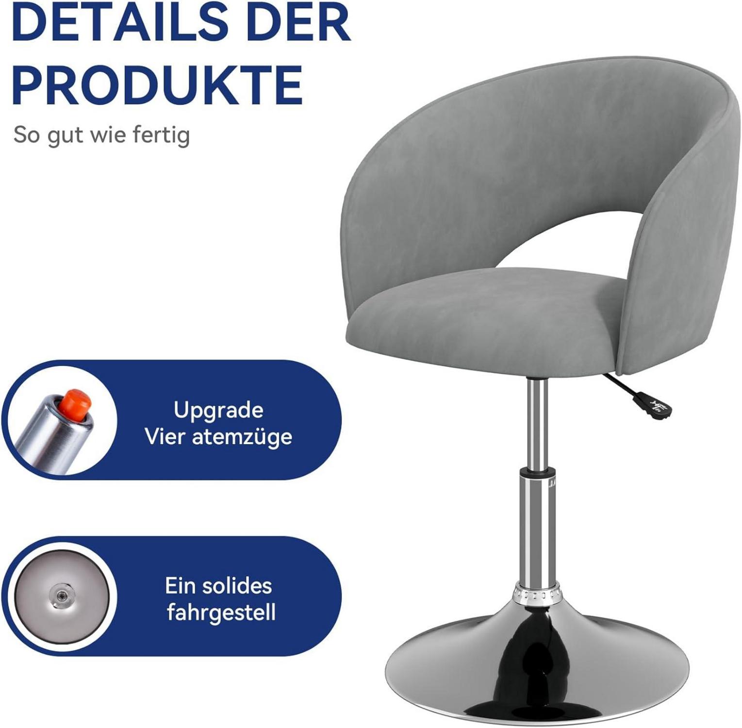 Drehsessel mit Armlehne und Rückenlehne, Höhenverstellbar, Grau