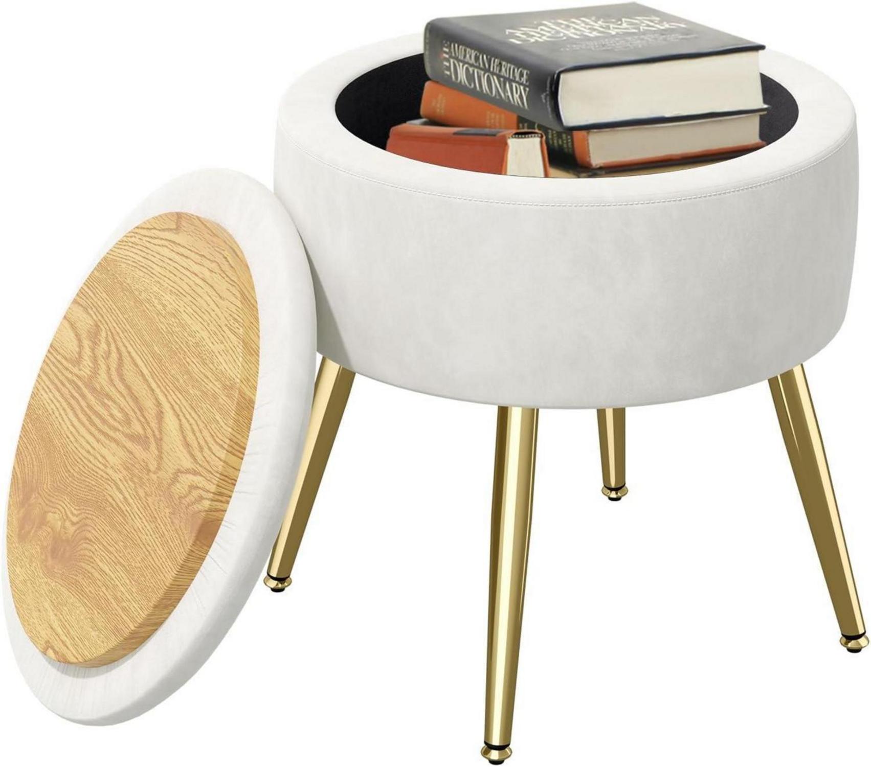 Runder Hocker Samt Stauraum Rosa Goldene Beine