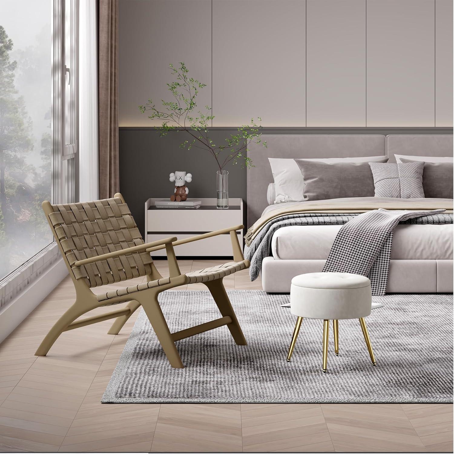 Runder Hocker Samtbezug Stauraum Rosa Goldene Beine