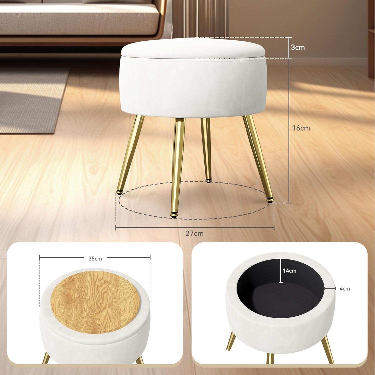 Runder Hocker Samt Stauraum Rosa Goldene Beine
