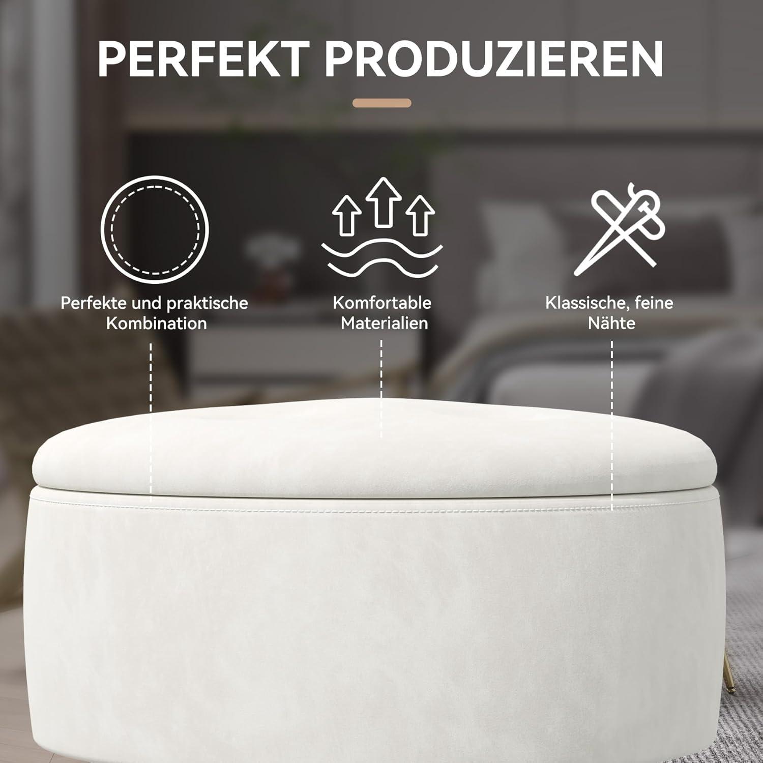 Runder Samt Hocker mit Stauraum und Metallbeinen, Rosa