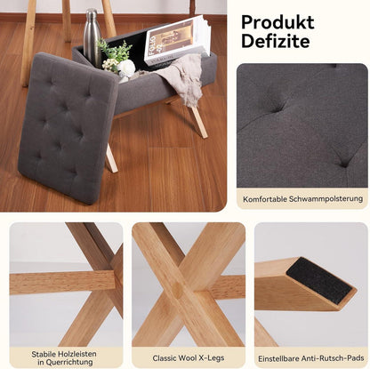 Fußhocker mit Stauraum & X-Design, Samtbezug, 50,8 cm breit, Grau