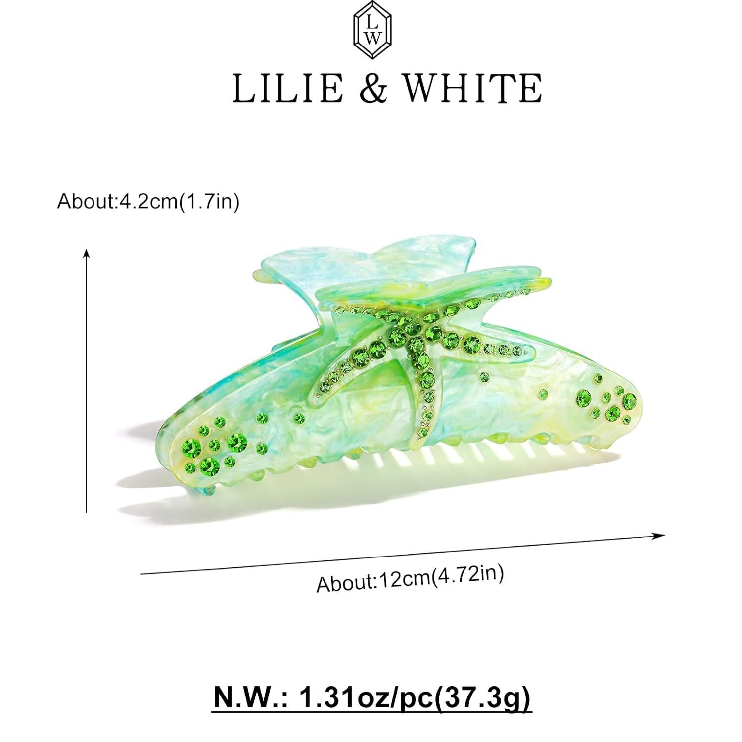 Elegante Grün Seestern Haarspange mit Strass - Rutschfest