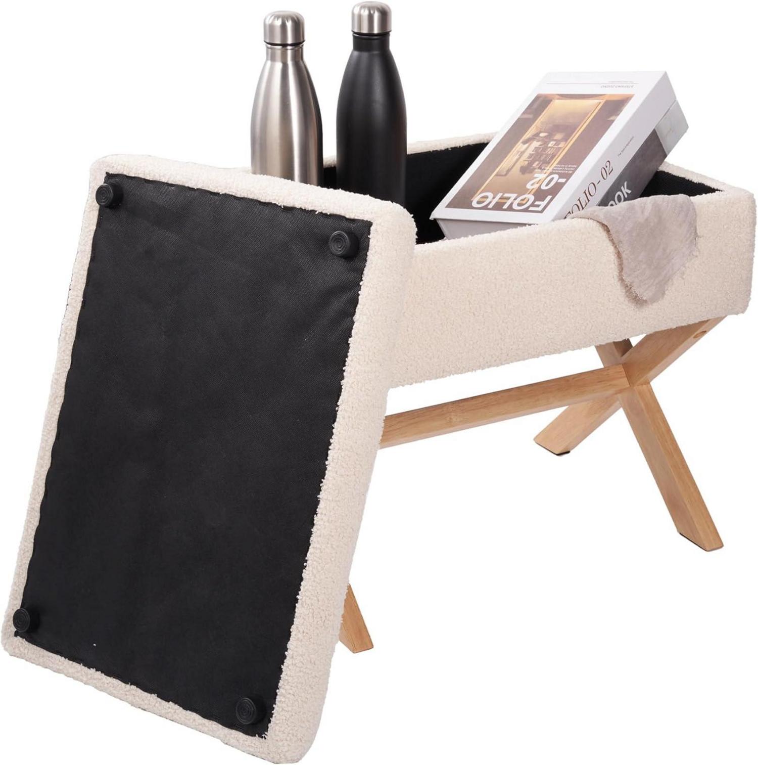 Hawthyhome Samt Fußhocker Stauraum Beige Rechteckig X-Design