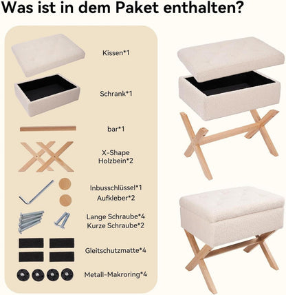 Hawthyhome Beiger Samt-Fußhocker mit Stauraum 50,8 cm Moderner Polsterhocker