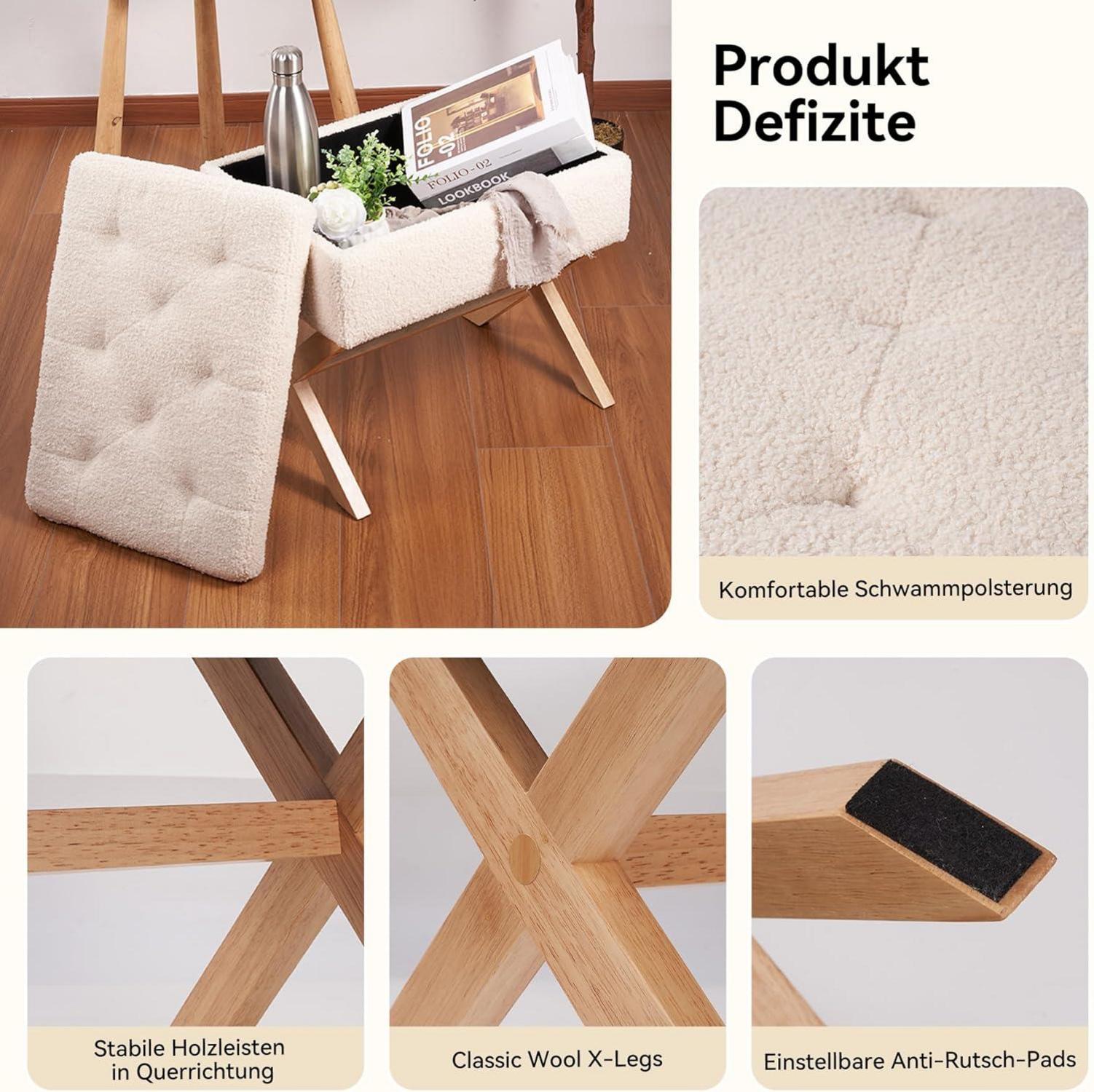Hawthyhome Fußhocker mit Stauraum Rechteckig X-Design Beige 50,8cm