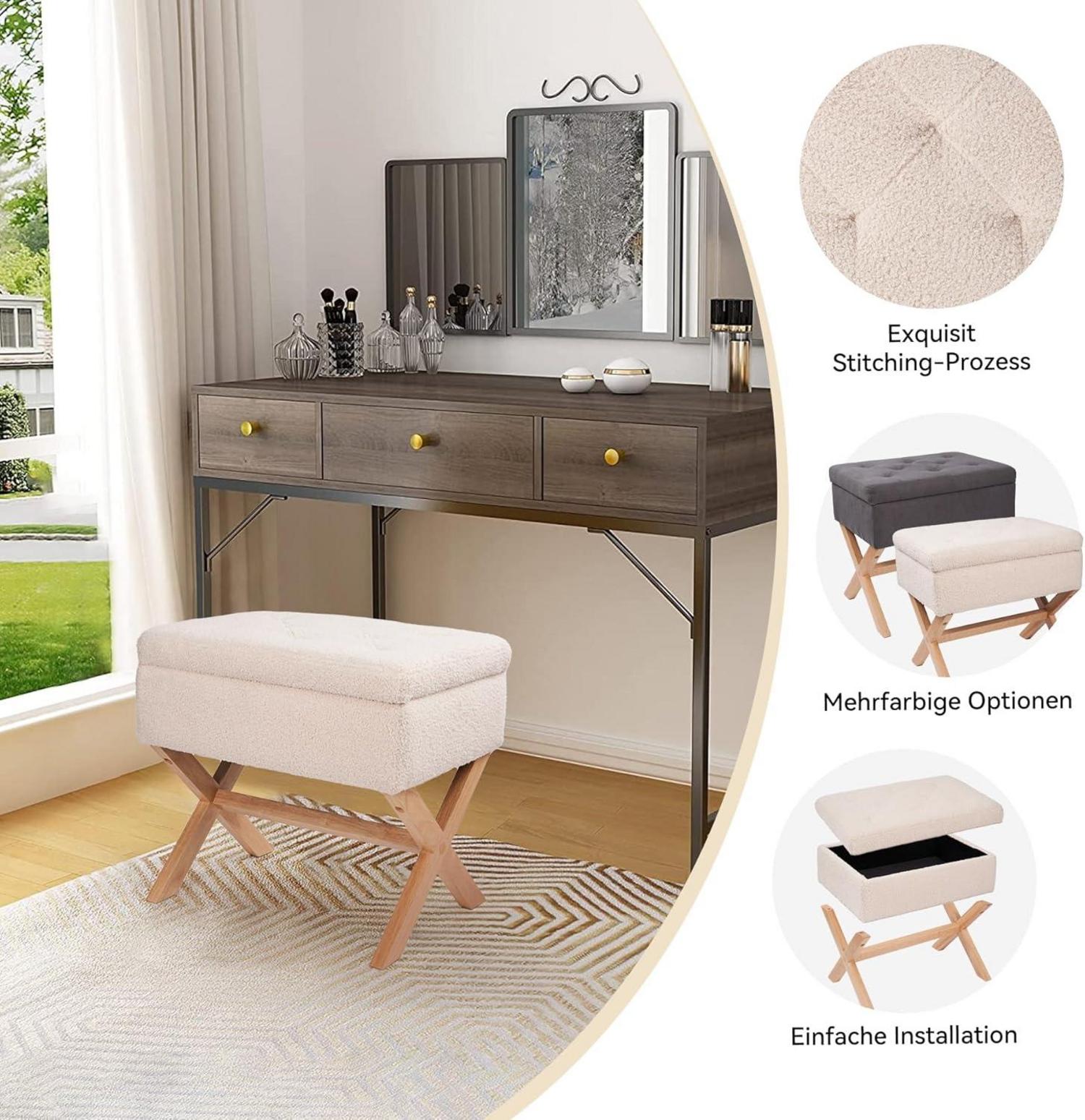 Fußhocker mit Stauraum Samtbezug Beige Moderner Polsterhocker 50,8 cm