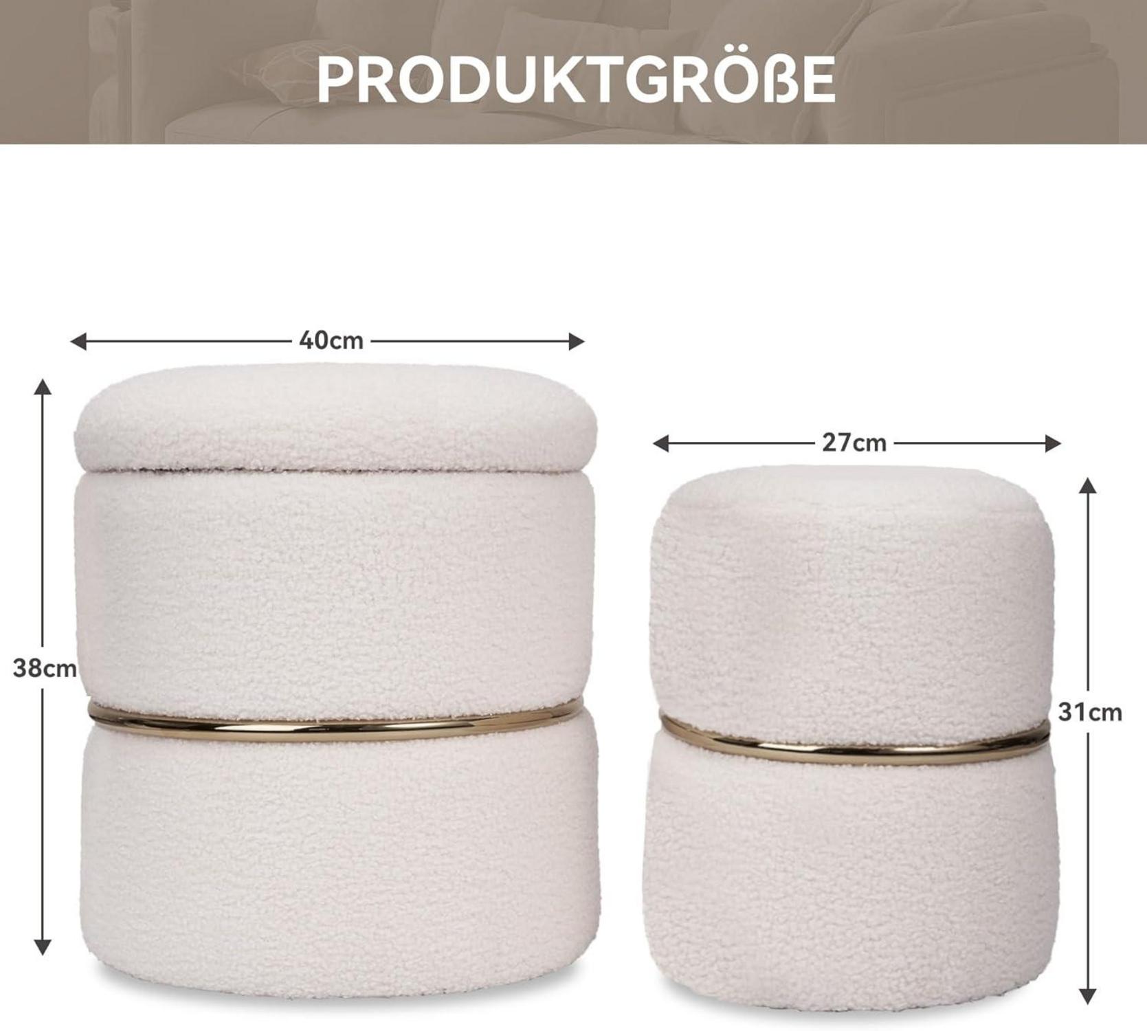 Runder Samt Hocker mit Stauraum Weiß Royales Design