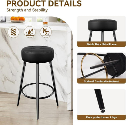 Modernes 2er Set Barhocker 67cm Schwarz Kunstleder - Hawthyhome