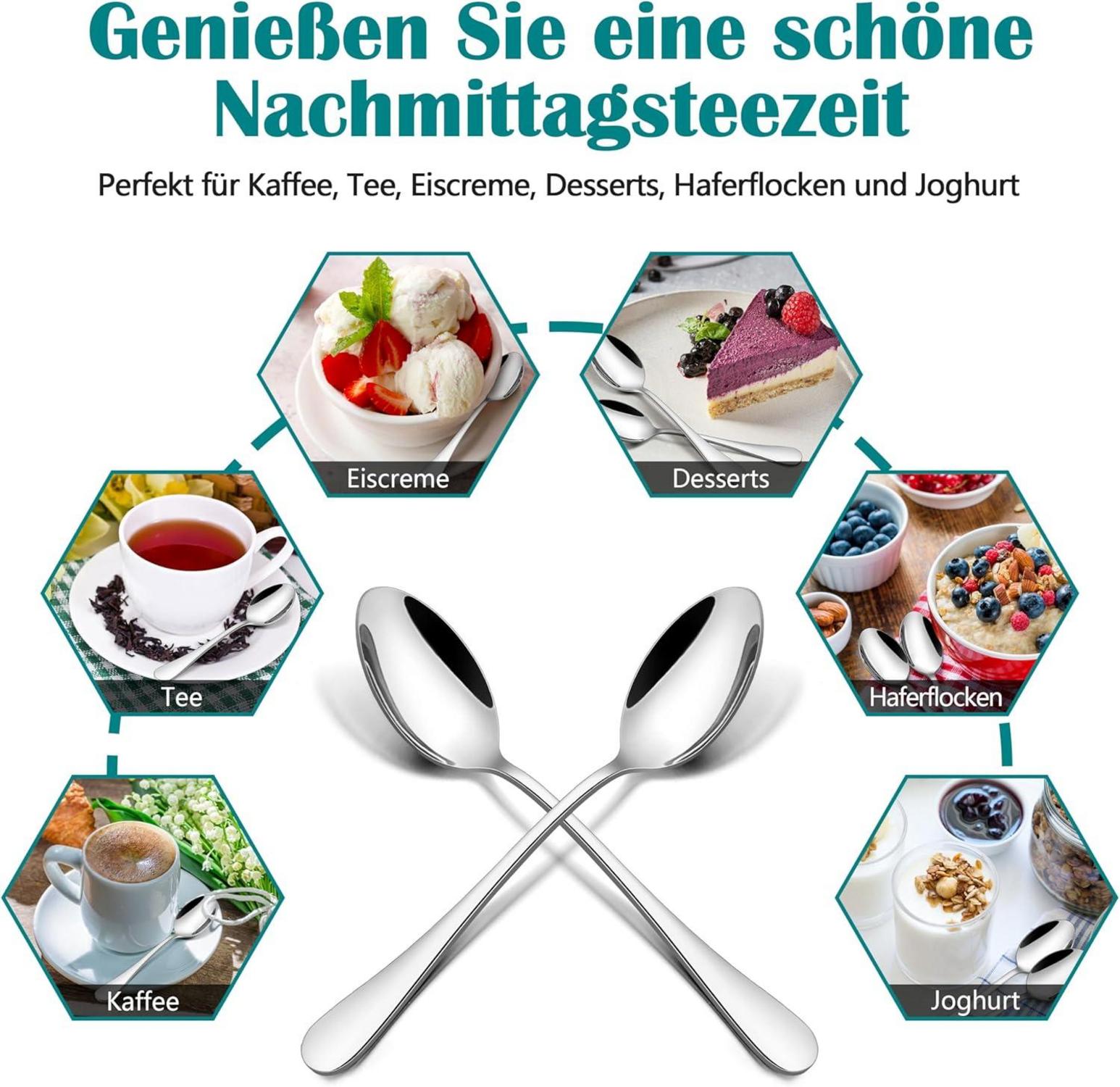 Edelstahl Kaffeelöffel Set 12 Stück poliert Dessertlöffel 13,5cm Spülmaschinenfest