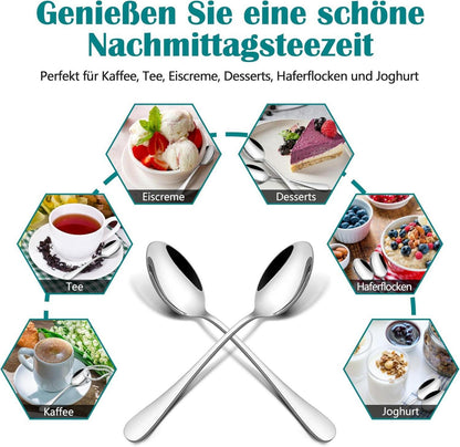Edelstahl Kaffeelöffel Set 12 Stück poliert Dessertlöffel 13,5cm Spülmaschinenfest