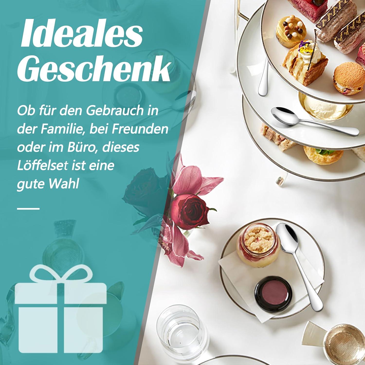 Edelstahl Kaffeelöffel Set 12 Stück 13,5cm Dessertlöffel Glänzend