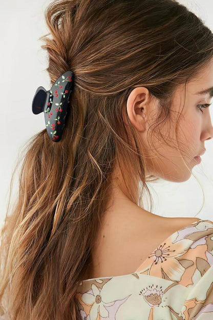 Schwarze Kirsch Haarklammer Acryl Strass Blattmotivfrauen