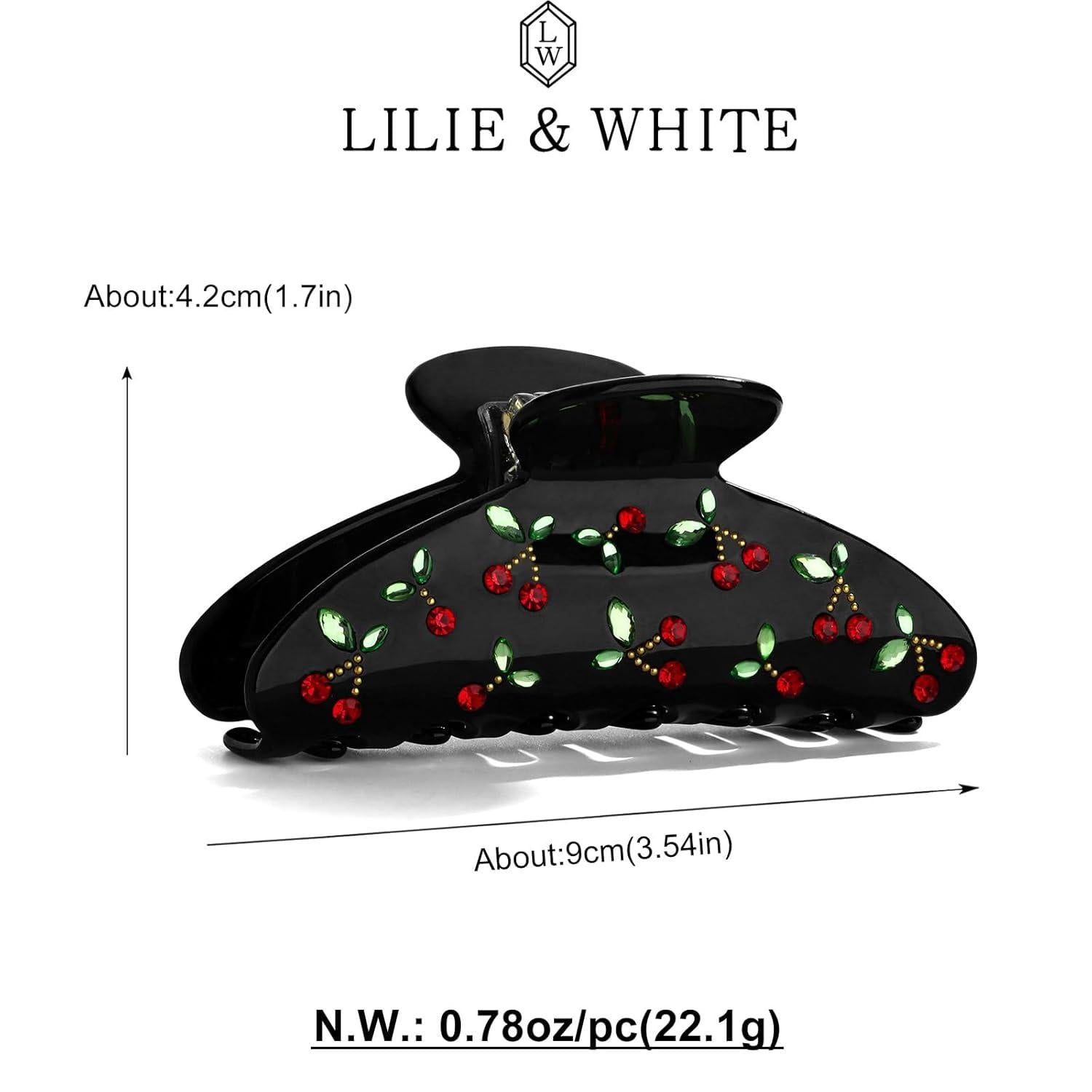 Haarklammer mit Kirschdekor und Strasssteinen - Schwarze Acryl