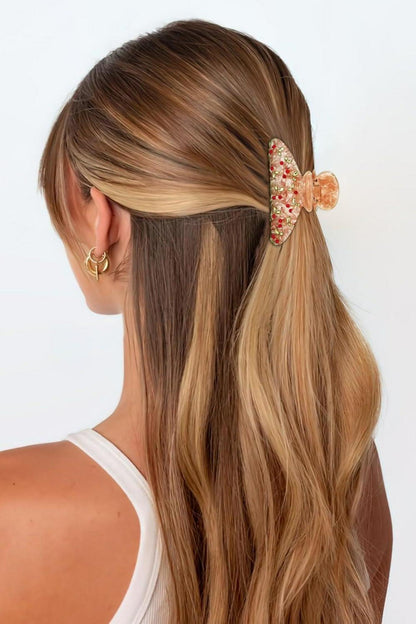 Rosa Kirsch Haarspange mit Strasssteinen und Blattmotiven