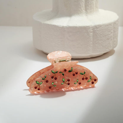 Rosa Kirsch-Haarklammer Acryl Strassdesign 3,54 x 1,7 Zoll