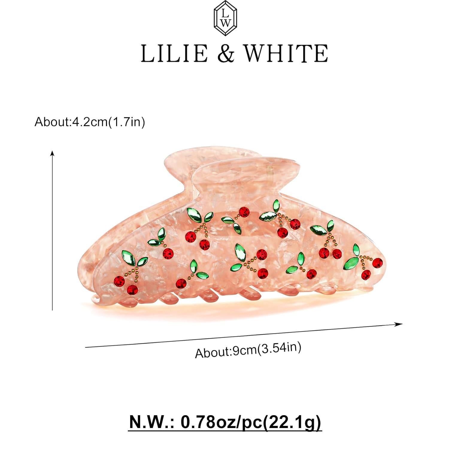 Rosa Kirsch-Haarspange für Damen mit Strasssteinen und Blattmotiven