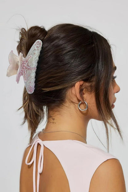 Elegante Haarspange mit Meeresmotiv und Strass, Rosa Seestern-Design