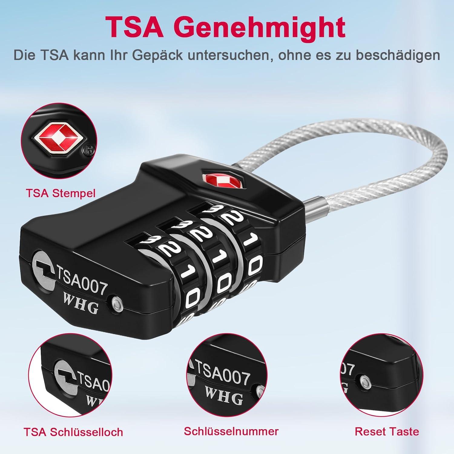 TSA Kofferschloss Zahlen Schwarz 3-stellig Reise