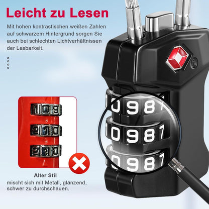 TSA Kofferschloss mit Zahlencode, 3 Stellig Vorhängeschloss, Reise