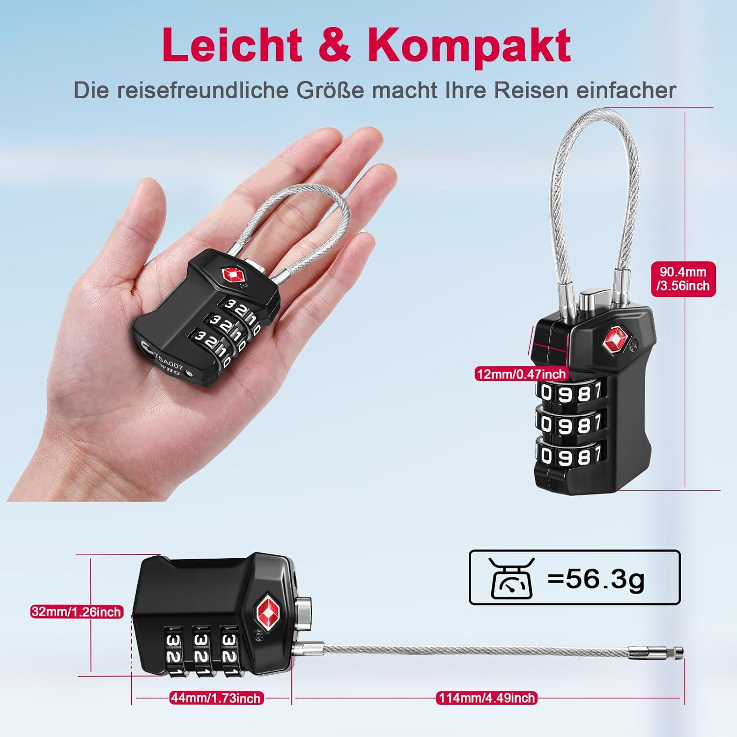 TSA Kofferschloss Zahlencode Weiße Zahlen Vorhängeschloss (2