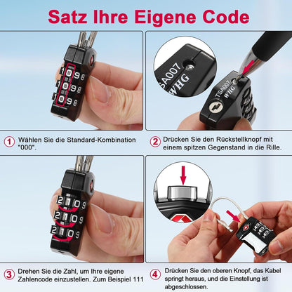 TSA Kofferschloss Zahlencode Weiße Zahlen Vorhängeschloss (2