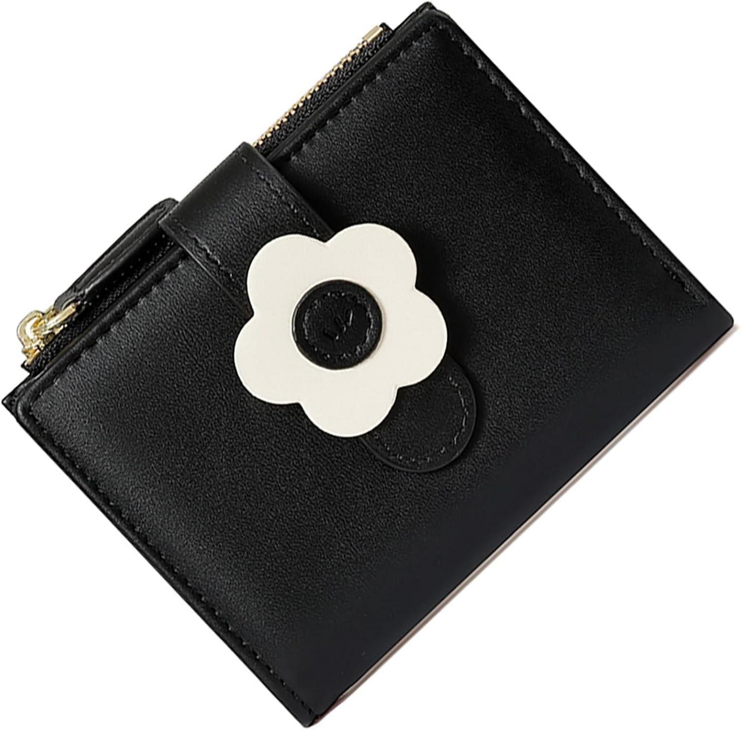 Kleines Portemonnaie Damen PU Leder Schwarz Bifold Geldbörse mit