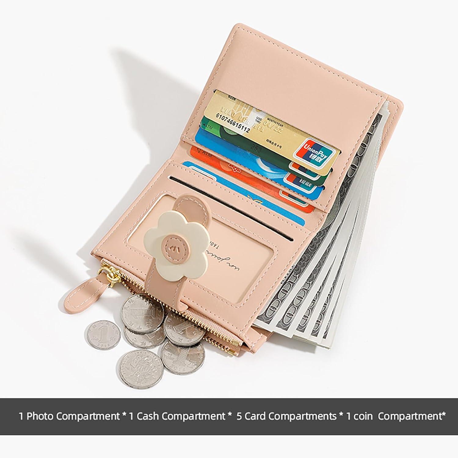 Kleines Portemonnaie Damen - PU Leder Bifold Geldbörse Viele Fächer Schwarz