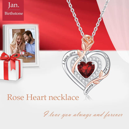 925 Silber Halskette Rose Herz Geburtsstein Weihnachten