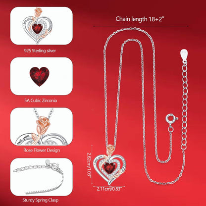 Halskette Damen Silber 925 Rose Blume Herz Anhänger Geburtsstein Muttertag Weihnachten Valentinstag