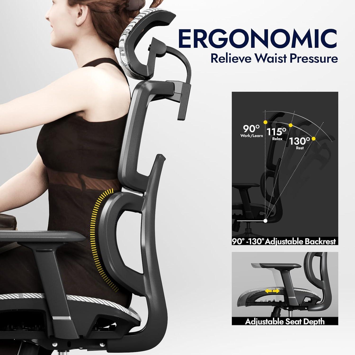 Ergonomischer Bürostuhl mit Lendenwirbelstütze und 3D Armlehne