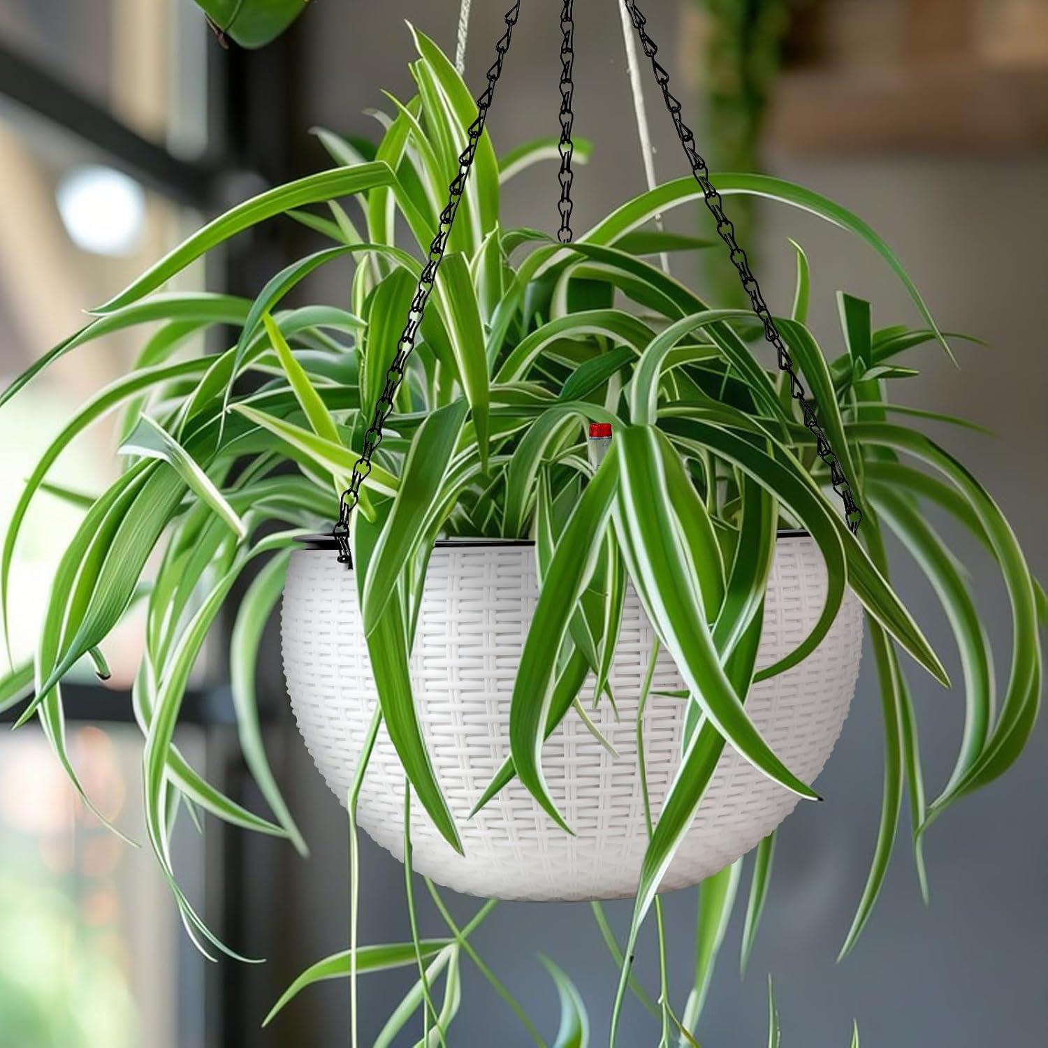 Selbstbewässerungstopf 28cm Hängend Rattan Optik Wasserstandsanzeige