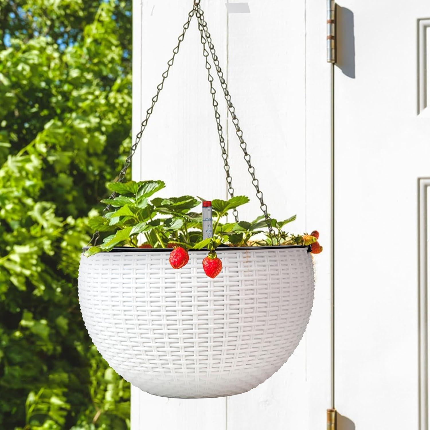 Selbstbewässerungstopf 28cm Hängend Rattan Optik Wasserstandsanzeige