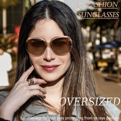 Übergroße Damen Sonnenbrille Polarisiert UV400 - Schwarz & Hellbraun