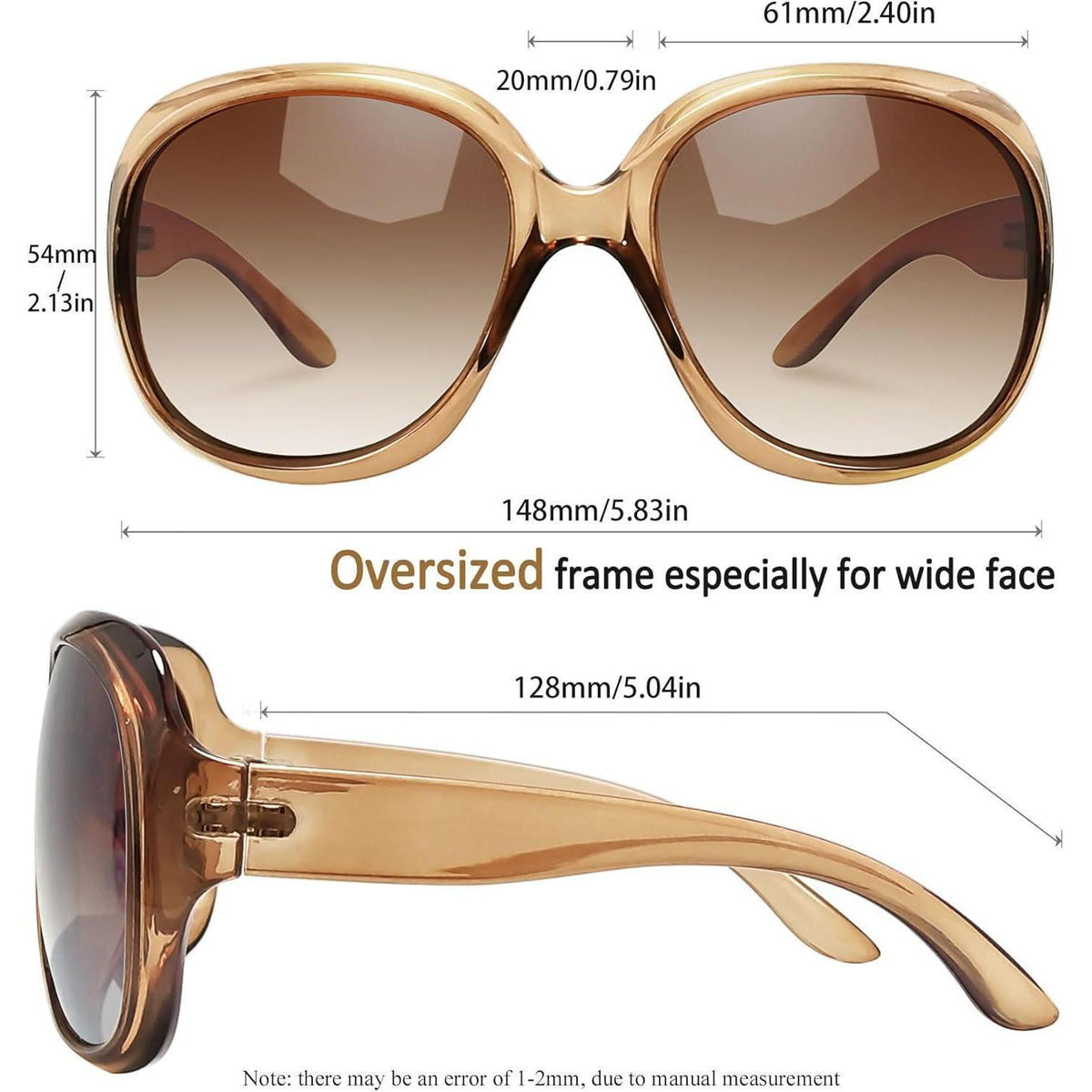 Übergroße Damen Sonnenbrille Polarisiert UV400 - Schwarz & Hellbraun
