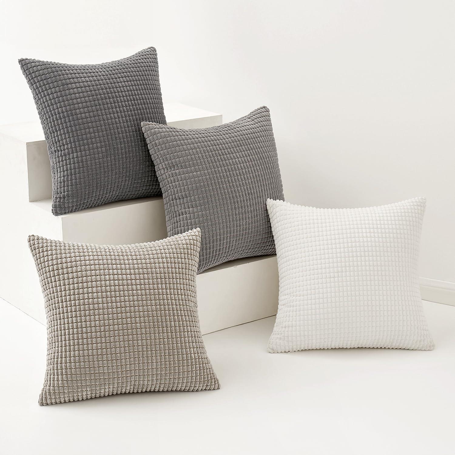 4er Set Kissenbezug Kordsamt 40x40cm Grau Wohnzimmer Schlafzimmer