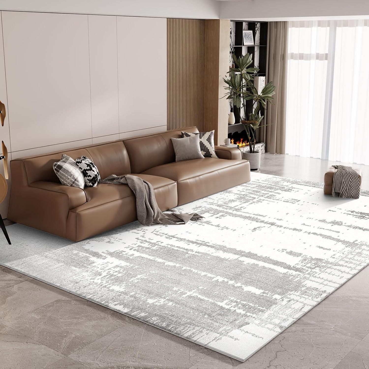 Modernes Flauschiger Teppich 200x300 Grau - Rutschfest & Waschbar