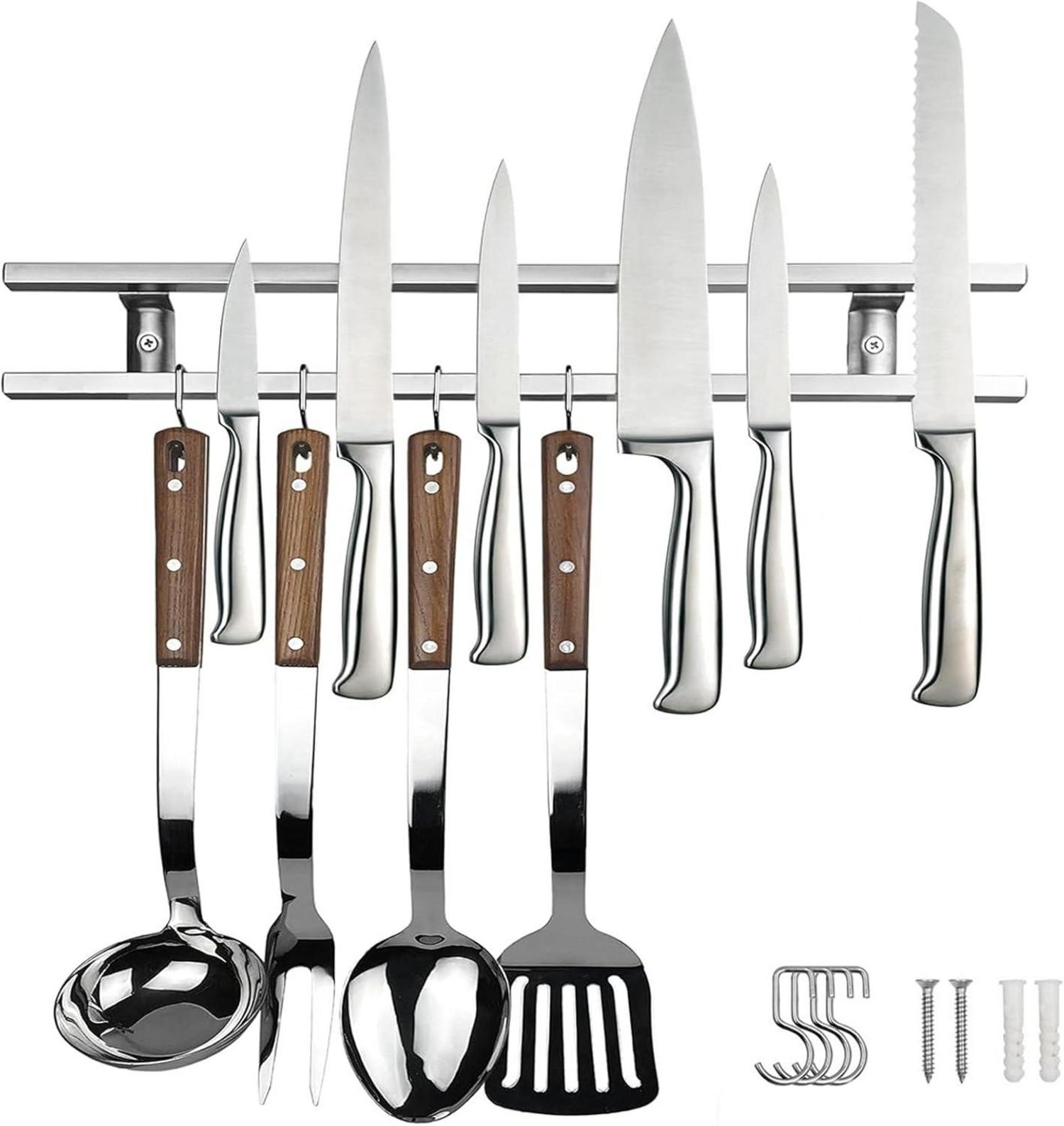 Magnetleiste Messerhalter Doppelschicht 40cm 4 Haken Magnetisch