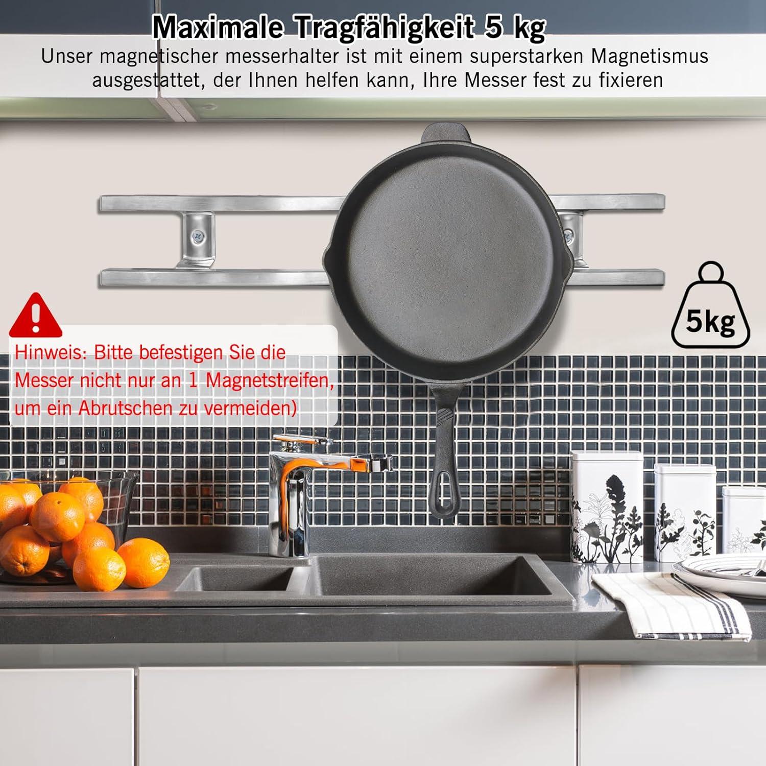 Magnetleiste Messerhalter Doppelschicht 40cm 4 Haken Magnetisch