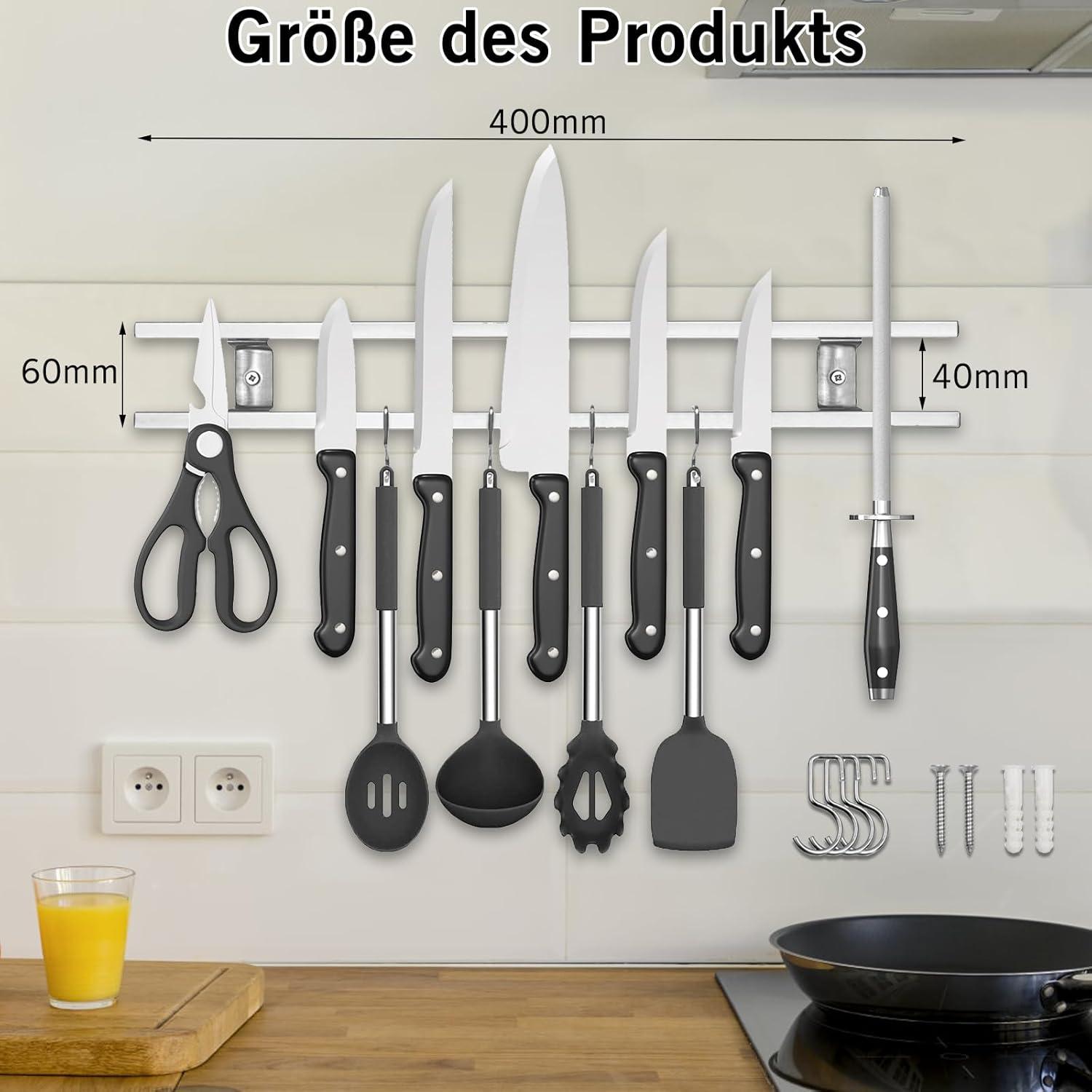 Magnetleiste Messerhalter Magnetisch Doppelschicht 40cm 4 Haken
