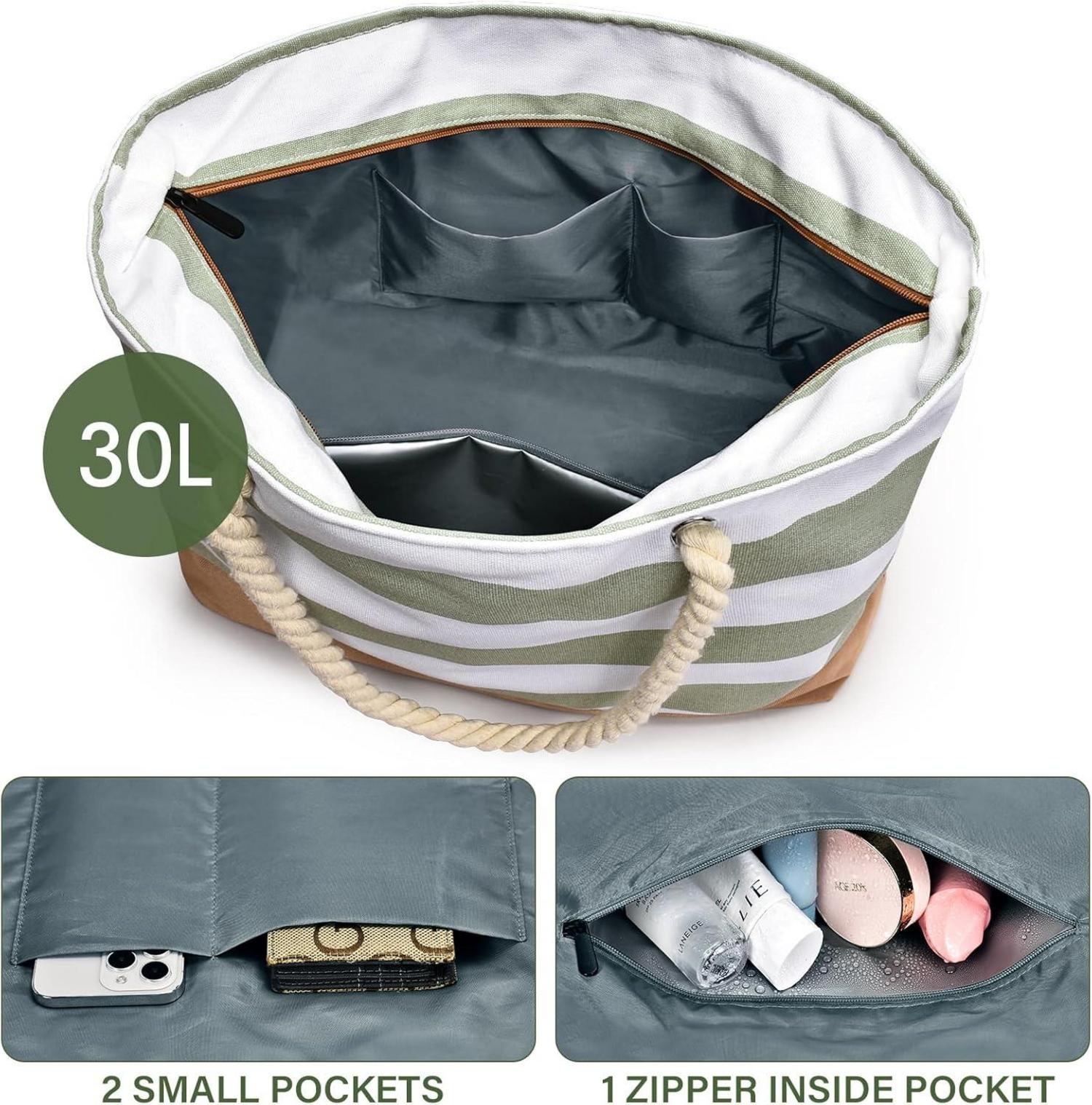 Große Strandtasche Tote Bag mit Reißverschluss wasserdicht 52x36cm