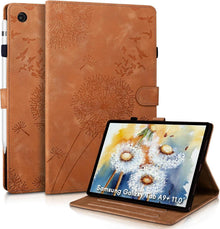 Samsung Galaxy Tab A9+ Hülle Löwenzahn Braun PU Leder Flip Case 11