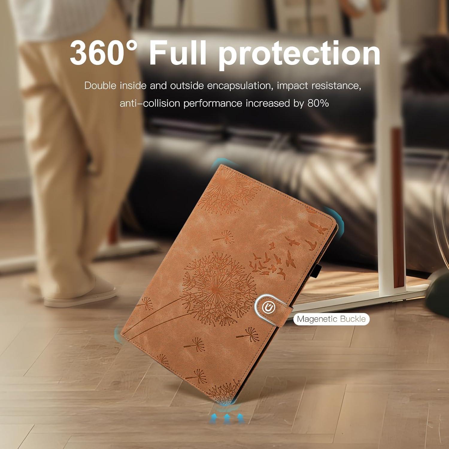 Samsung Galaxy Tab A9+ Hülle Löwenzahn Braun PU Leder Flip Case 11