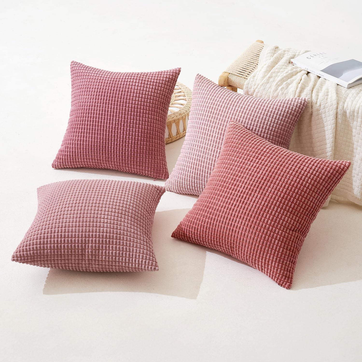 MIULEE 4er Set Kordsamt Kissenbezug 40x40cm Rosa - Sofakissen Deko für Sofa Couch